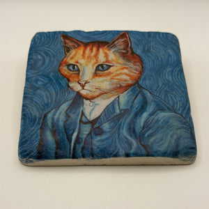 Cat Van Gogh Stone Coaster
