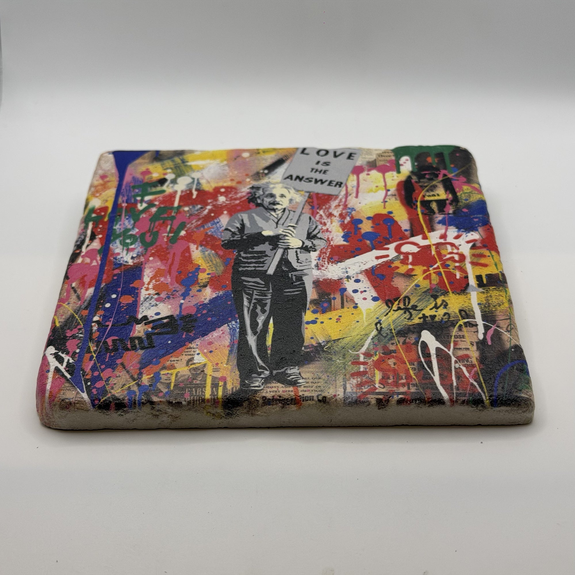 Charlie Chaplin Graffiti Natural Travertine Stone Hotpad 2