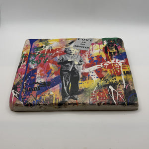 Charlie Chaplin Graffiti Natural Travertine Stone Hotpad 2
