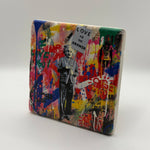 Charlie Chaplin artwork printed on square travertine stone coaster