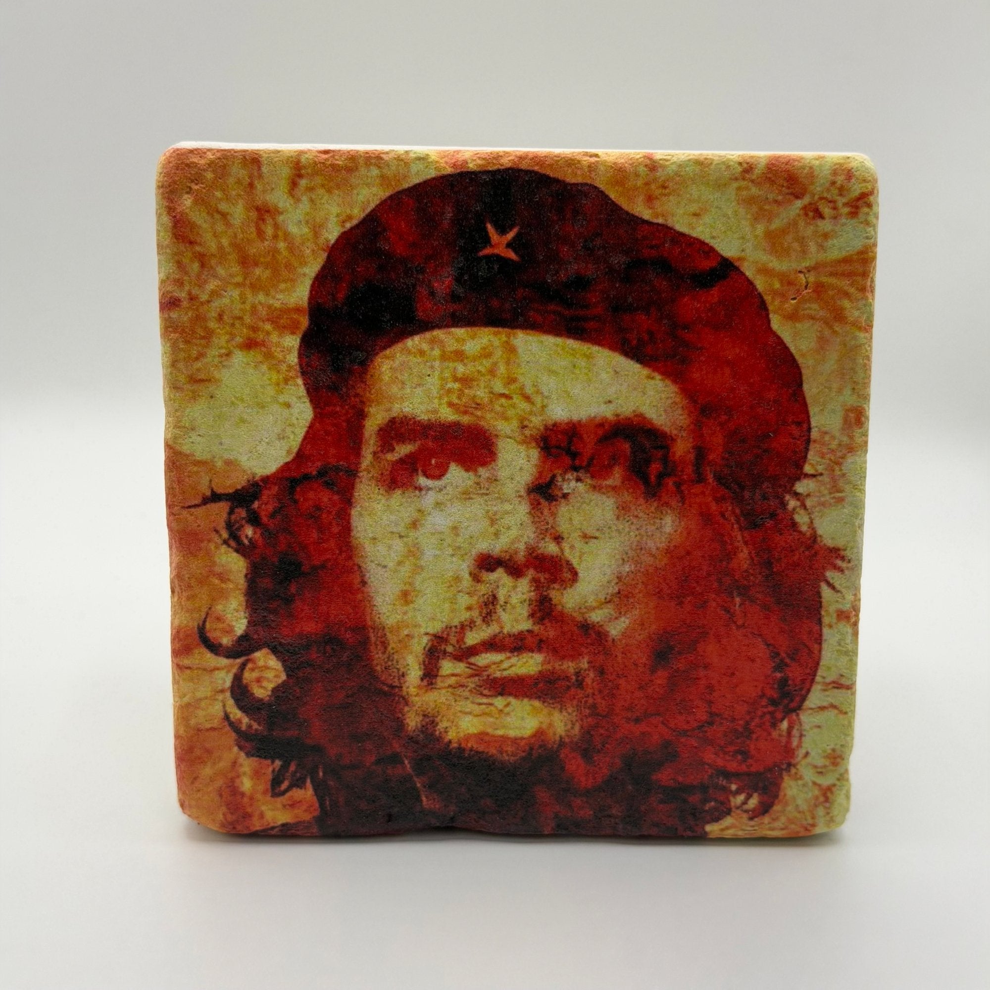 Che Guevara portrait printed on square travertine stone coaster