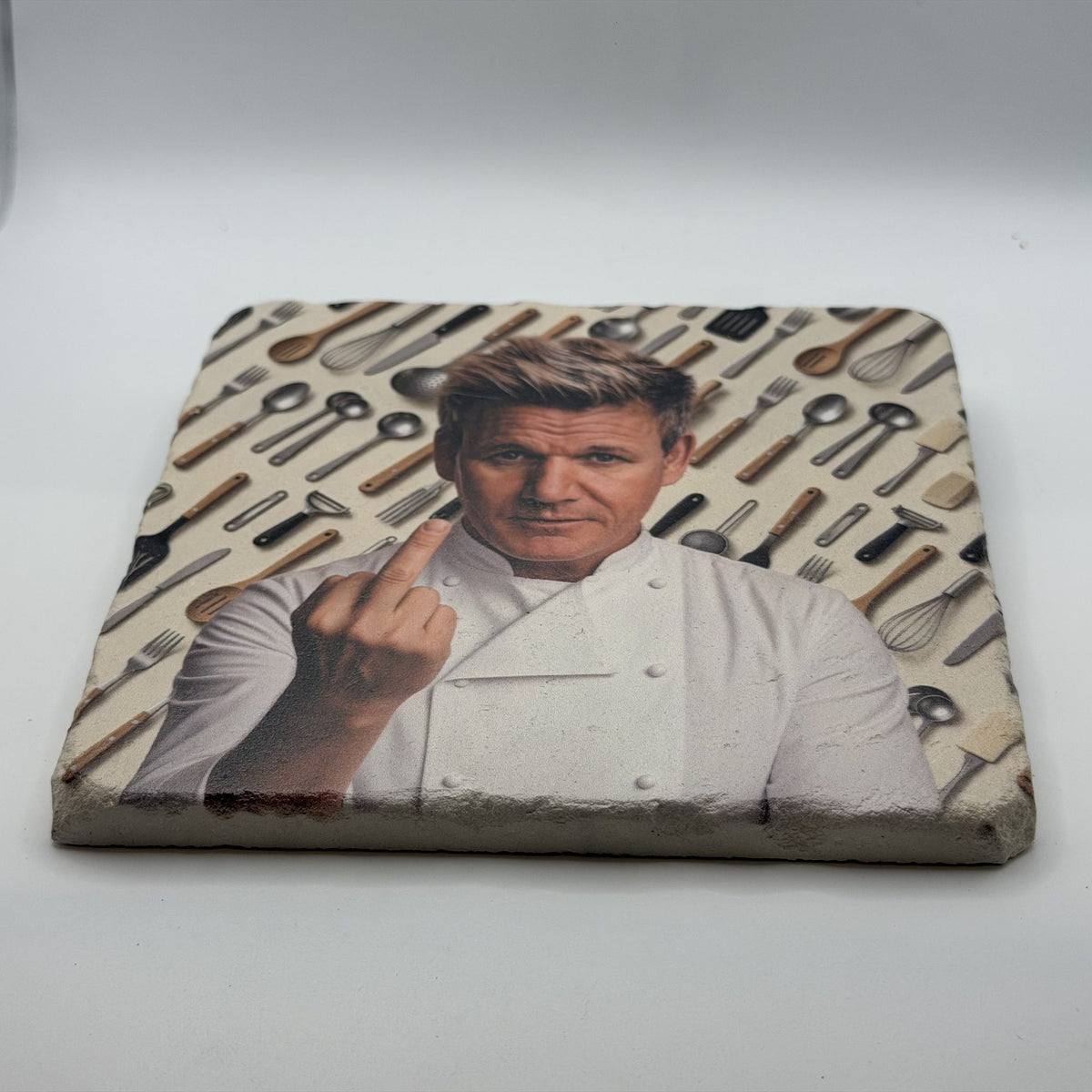 Chef Gordon Ramsay Middle Finger Natural Travertine Stone Hotpad 2