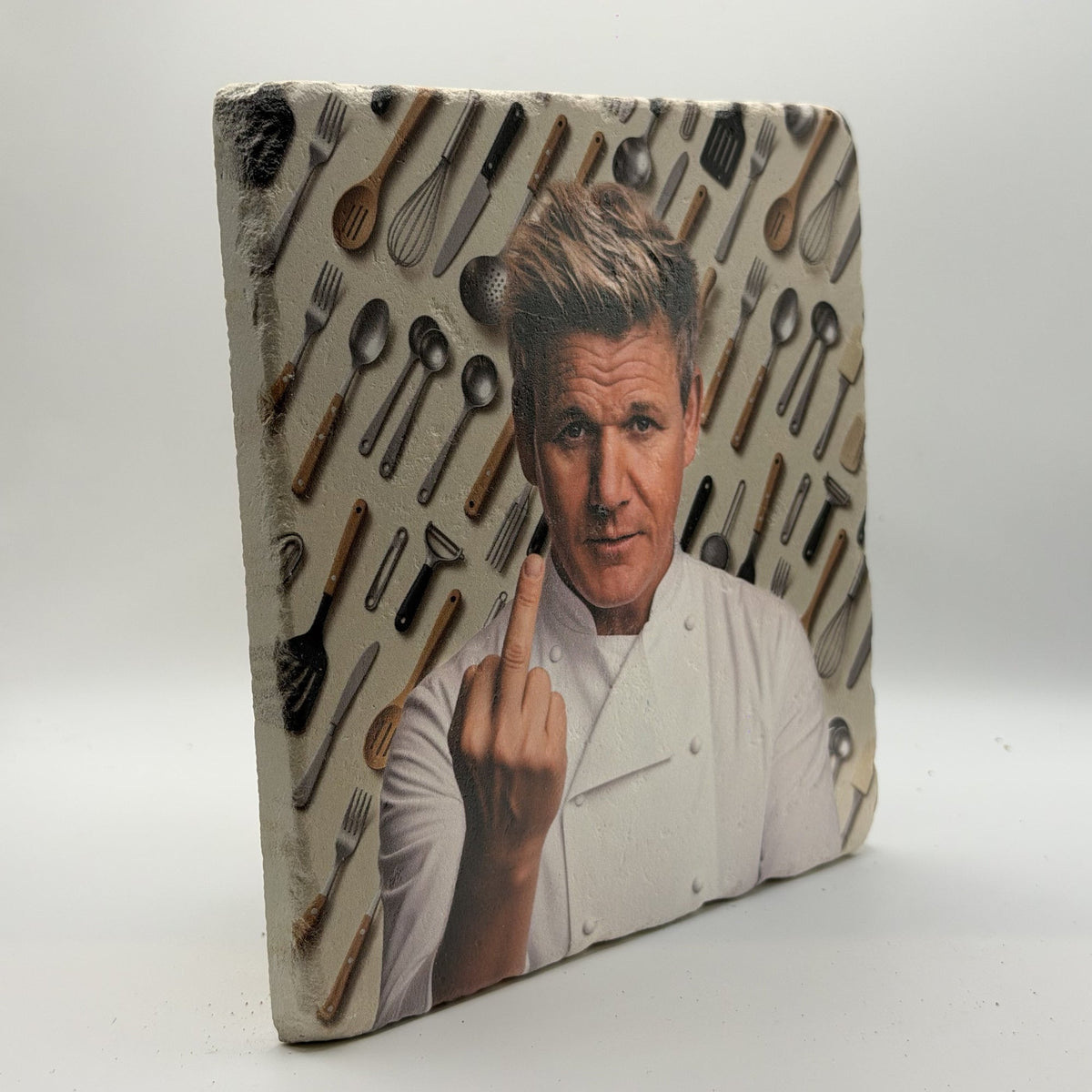 Chef Gordon Ramsay Middle Finger Natural Travertine Stone Hotpad 3