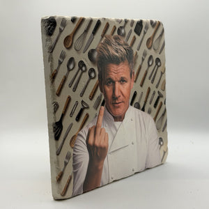 Chef Gordon Ramsay Middle Finger Natural Travertine Stone Hotpad 3