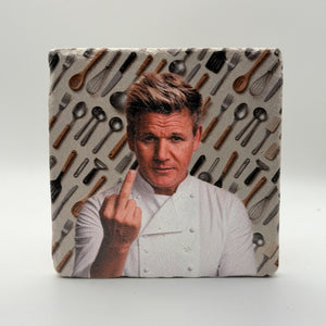 Chef Gordon Ramsay Natural Travertine Stone Coaster artwork