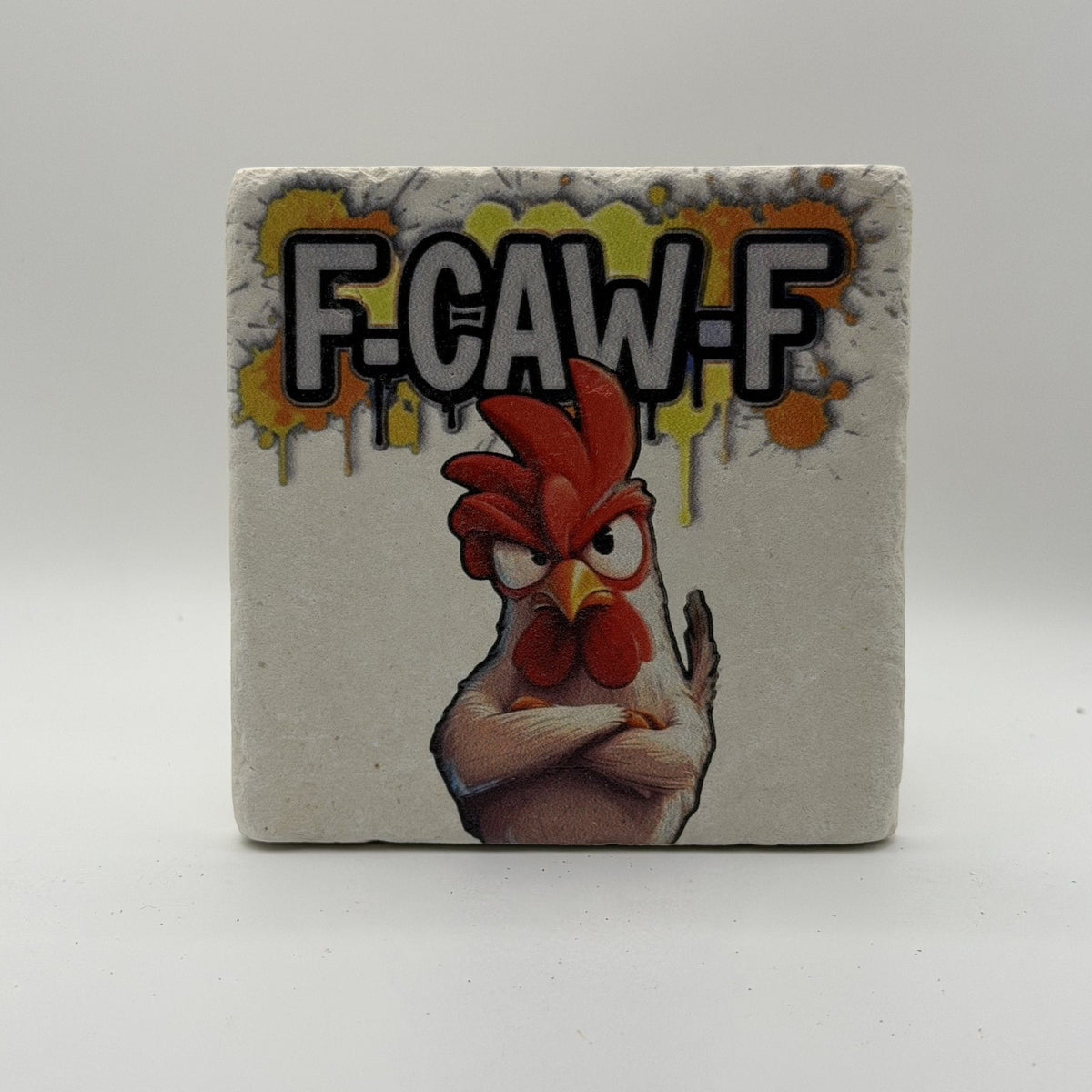 Chicken Natural Travertine Stone Coaster artwork