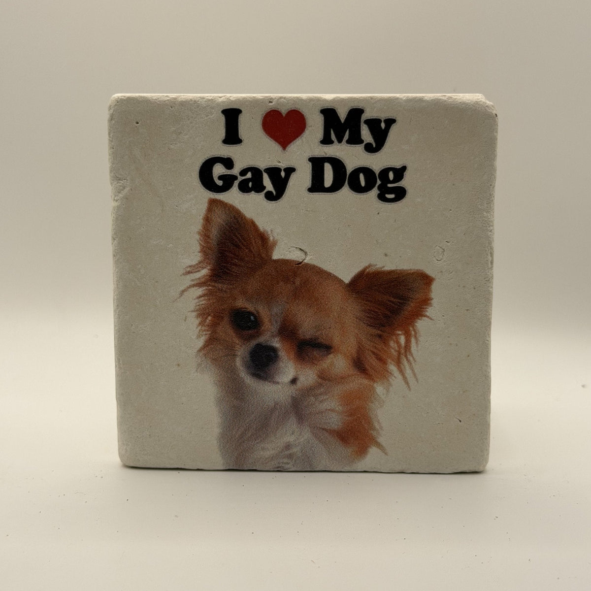 Chihuahua Natural Travertine Stone Coaster artwork