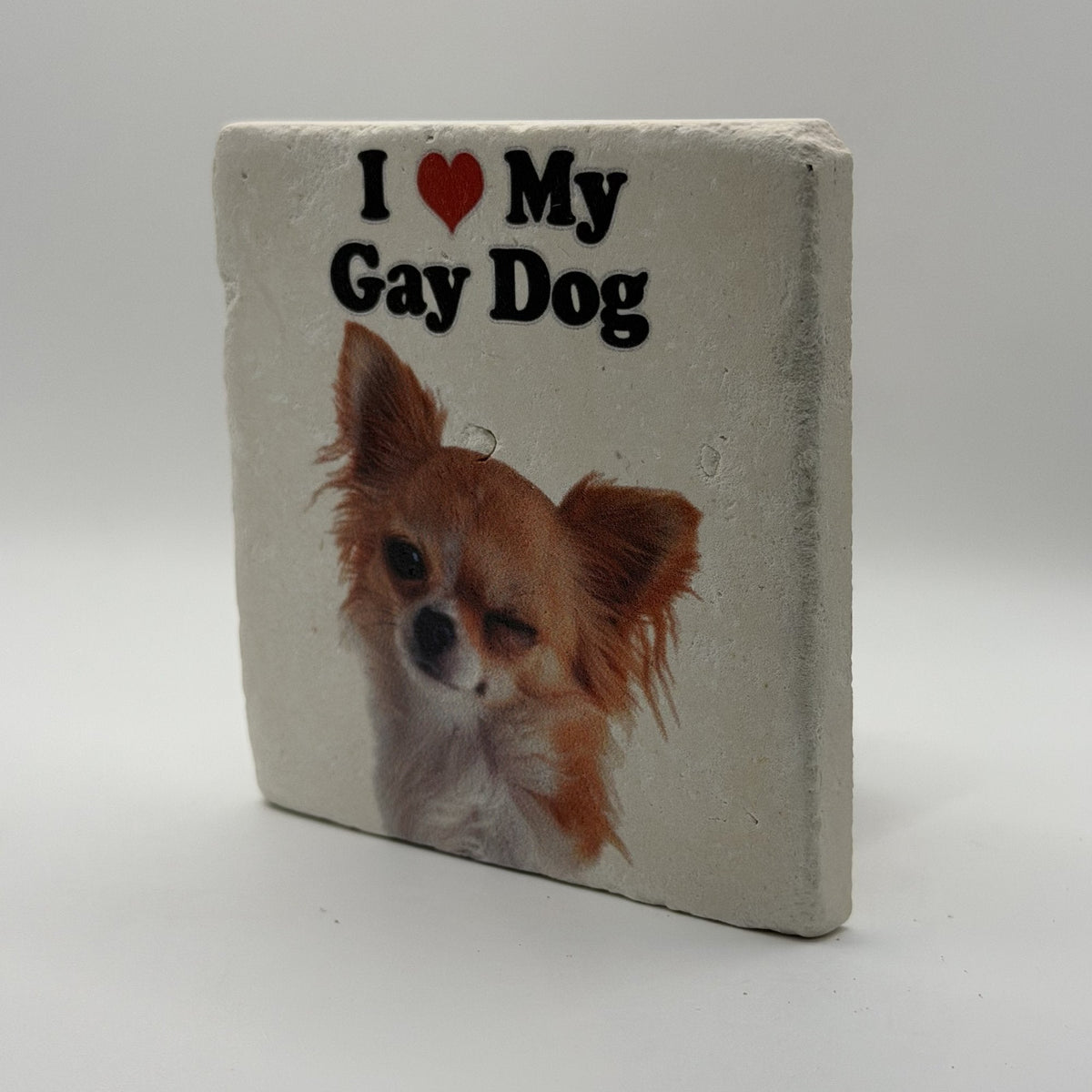 Chihuahua Natural Travertine Stone Coaster artwork