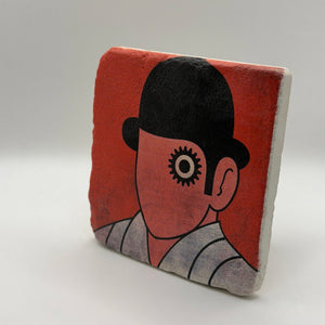 A Clockwork Orange movie artwork printed on square travertine stone coaster