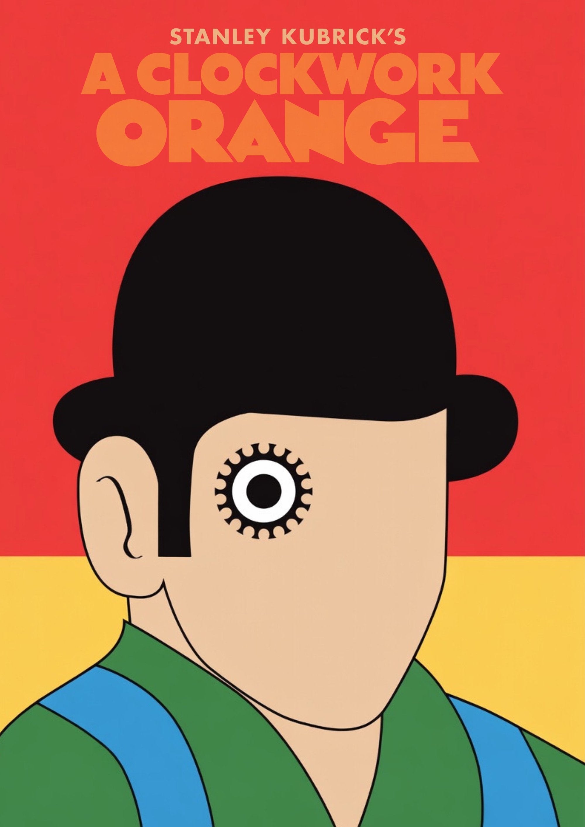 Minimalist artwork featuring A Clockwork Orange movie imagery printed on MDF wall poster