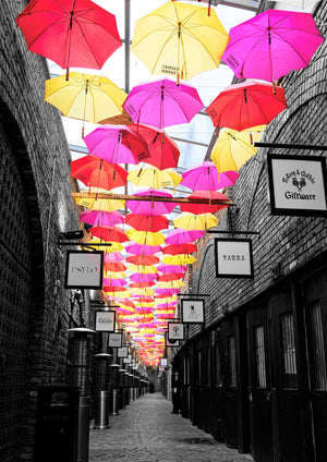 Colorful Umbrella Street Slogan artwork printed on MDF wall poster