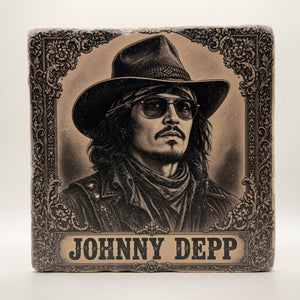 Cowboy Johnny Depp Natural Travertine Stone Hotpad 1