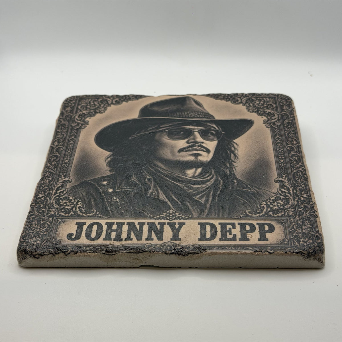 Cowboy Johnny Depp Natural Travertine Stone Hotpad 2