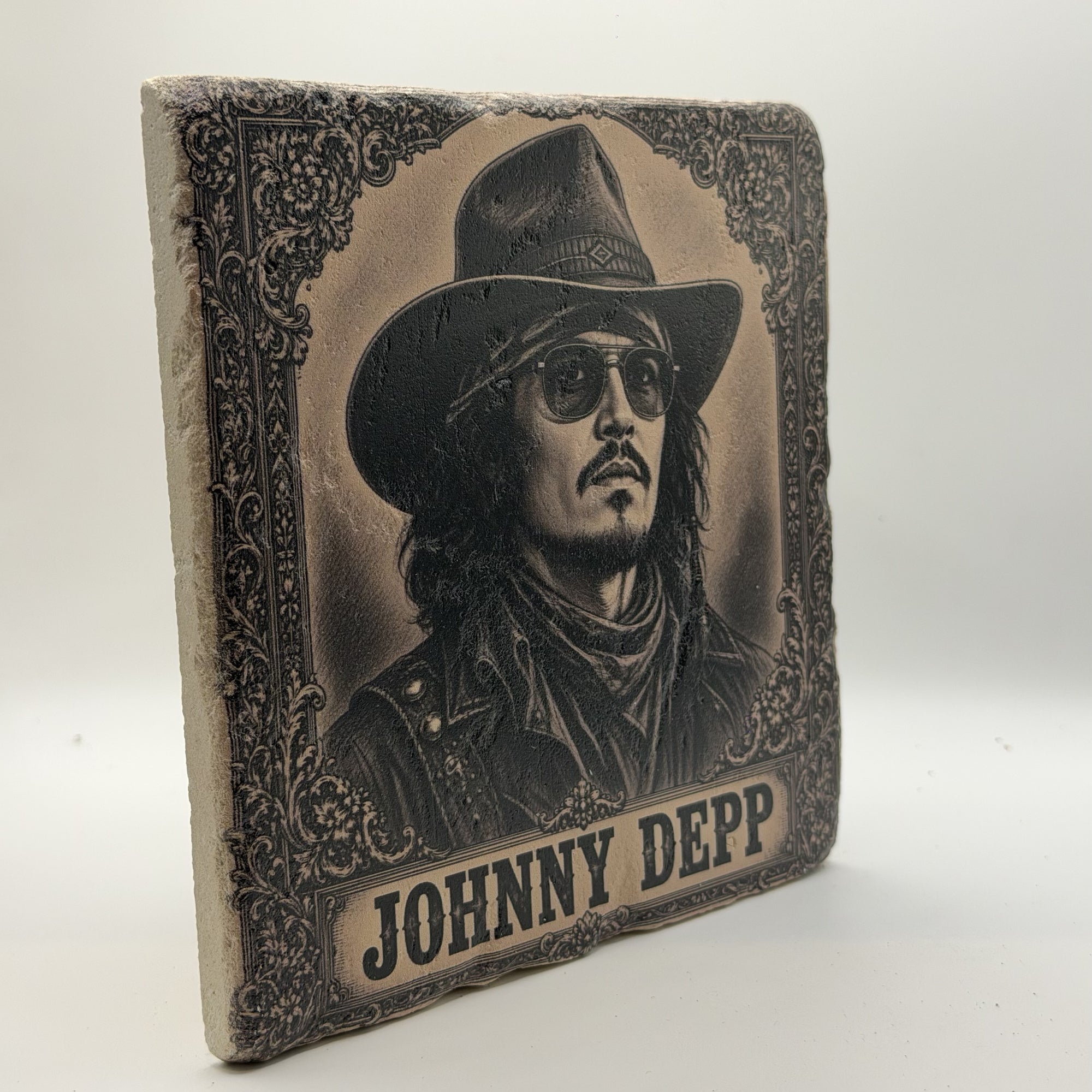 Cowboy Johnny Depp Natural Travertine Stone Hotpad 3