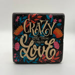 Funny Queen-inspired artwork printed on square travertine stone coaster