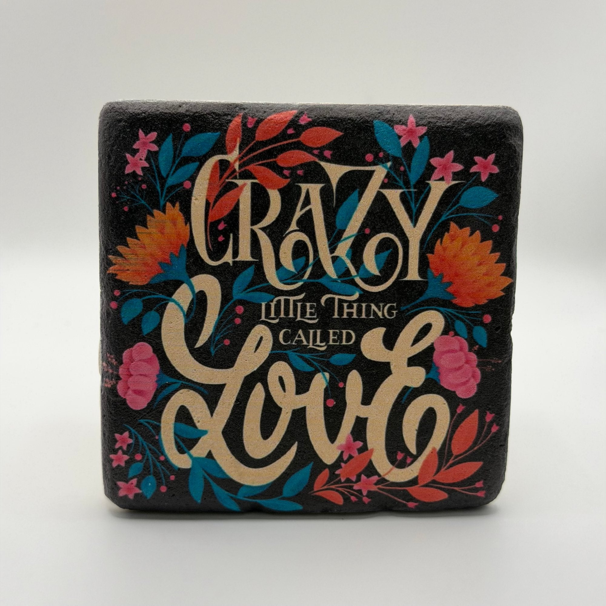 Funny Queen-inspired artwork printed on square travertine stone coaster