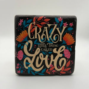 Funny Queen-inspired artwork printed on square travertine stone coaster