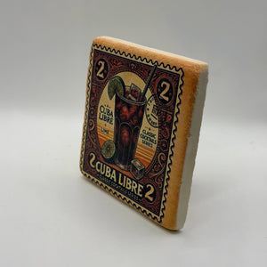 Cuba Libre artwork printed on square travertine stone coaster