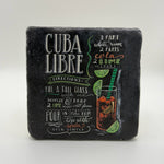 Vintage Cuba Libre artwork printed on square natural travertine stone coaster