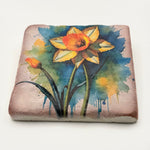 Vintage floral artwork printed on square travertine stone coaster