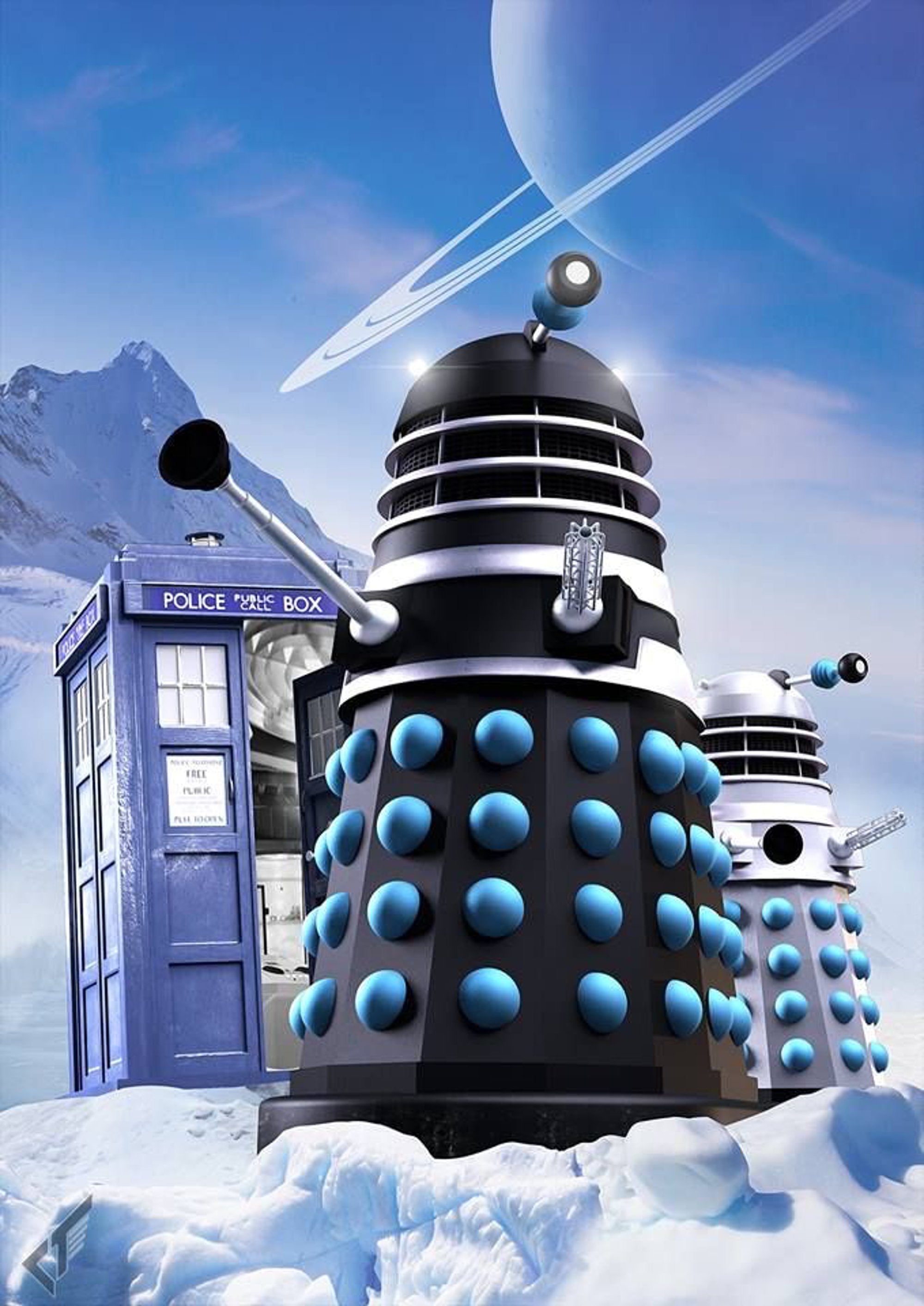 Dalek Tardis Destroy All artwork printed on MDF wall poster