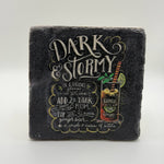 Dark Stormy artwork printed on square travertine stone coaster