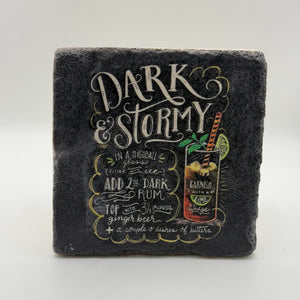 Dark Stormy artwork printed on square travertine stone coaster