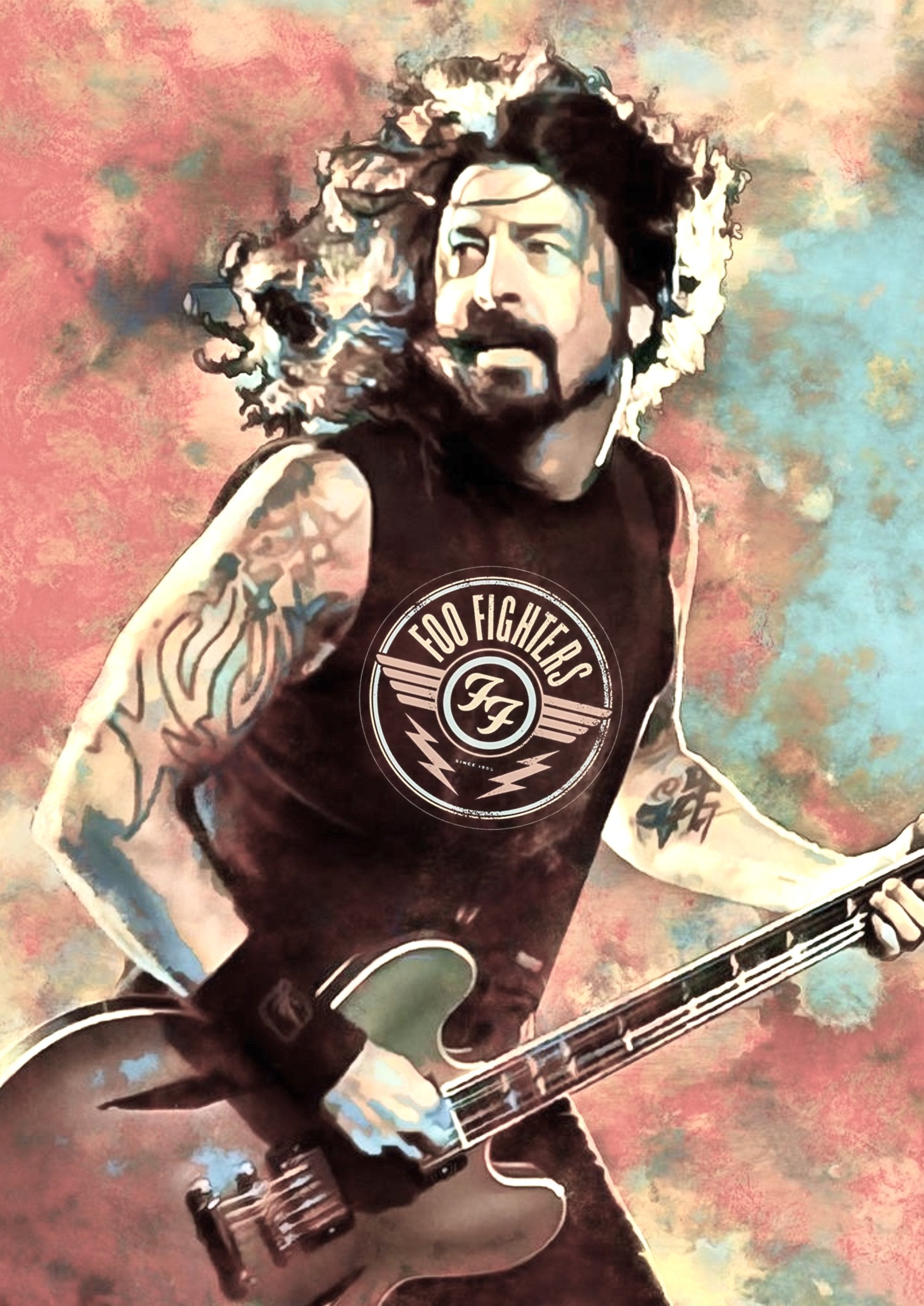 Dave Grohl guitar artwork printed on MDF wall poster