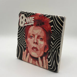 David Bowie artwork printed on square travertine stone coaster