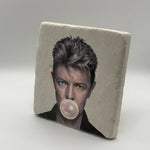 David Bowie artwork printed on square travertine stone coaster