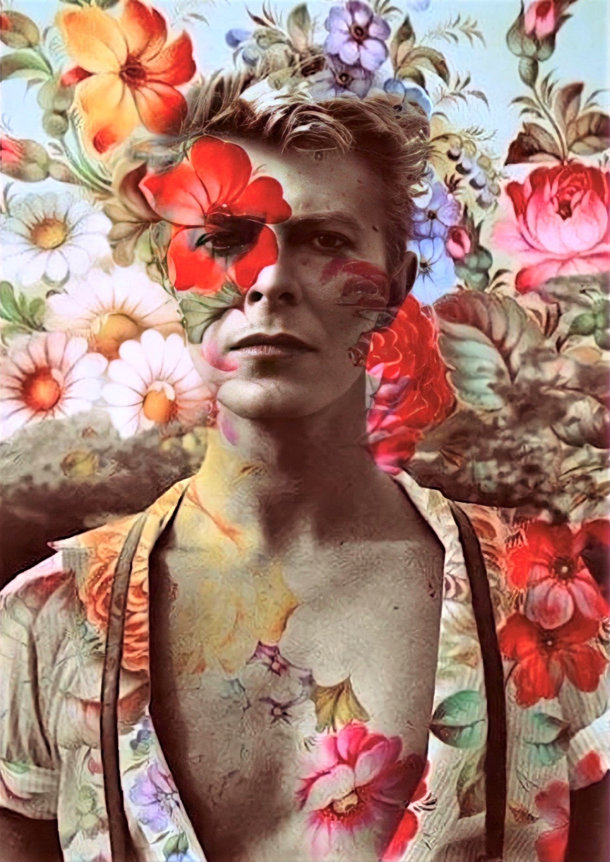 David Bowie floral design printed on MDF wall poster