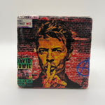 Graffiti artwork inspired by David Bowie printed on square travertine stone coaster