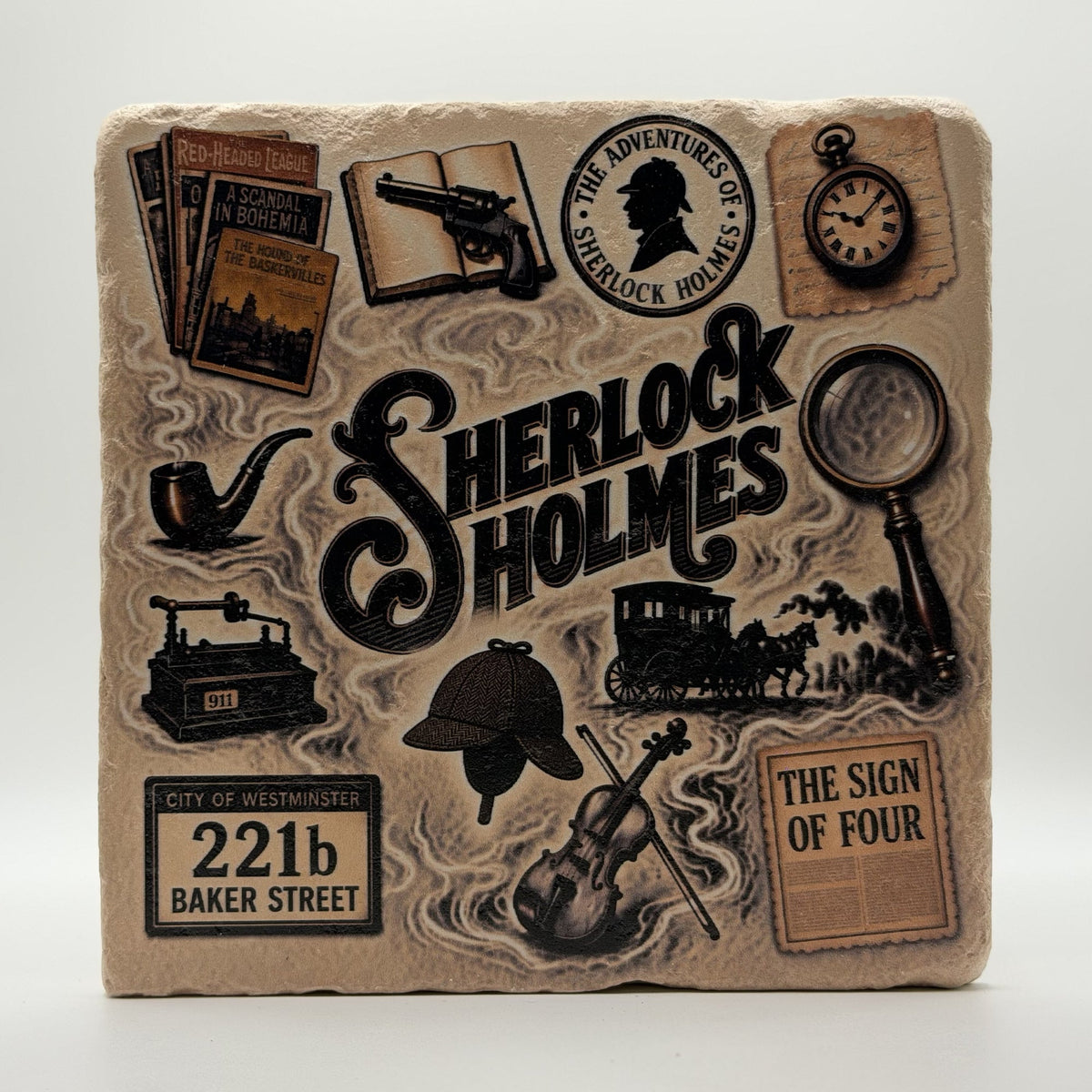 Details Of Sherlock Holmes Natural Travertine Stone Hotpad 1