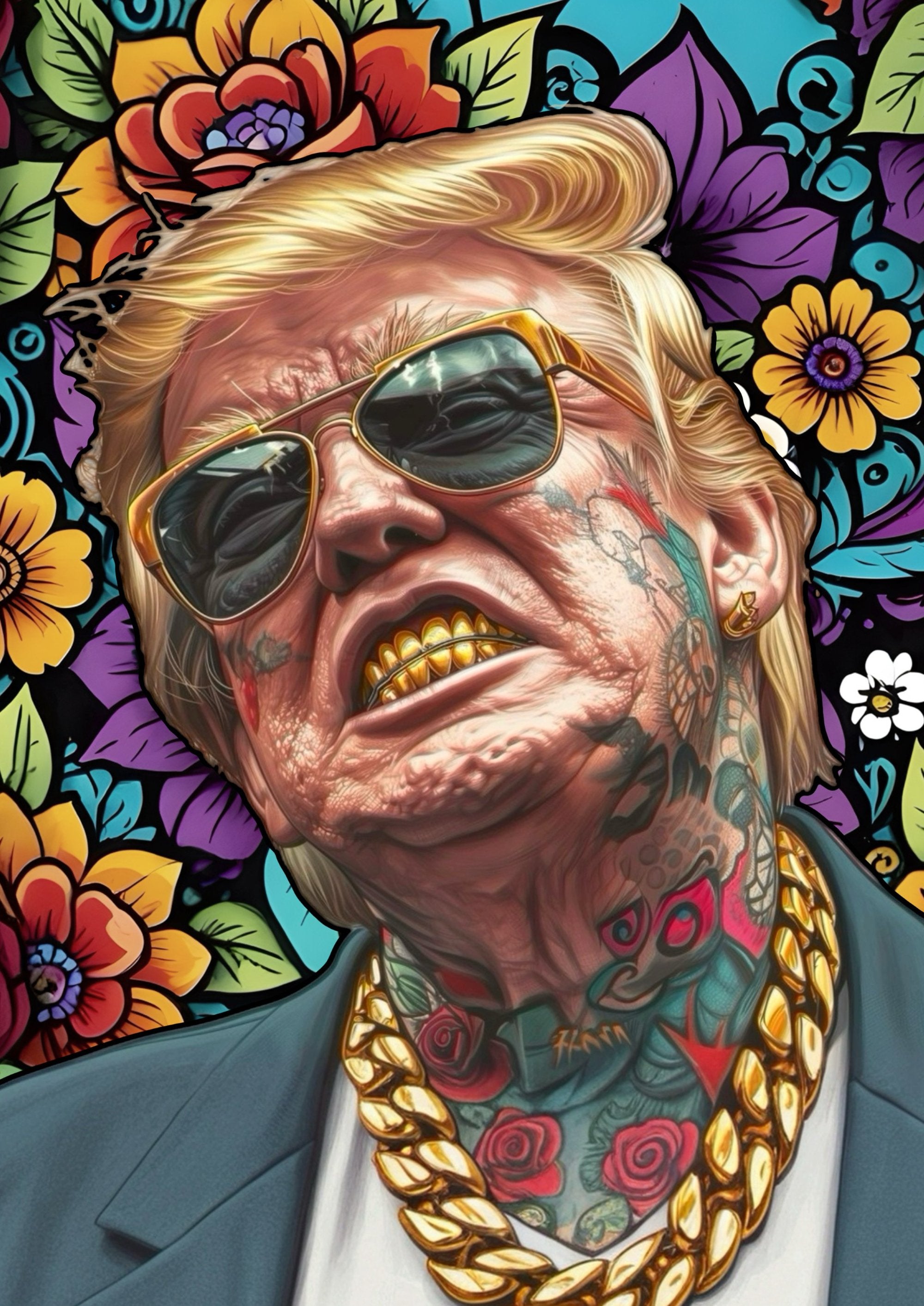 Donald Trump tattoo artwork printed on MDF wall poster