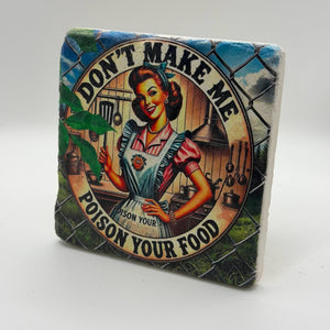 Funny quote printed on square natural travertine stone coaster