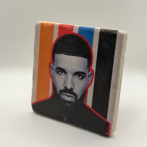Drake artwork printed on square travertine stone coaster