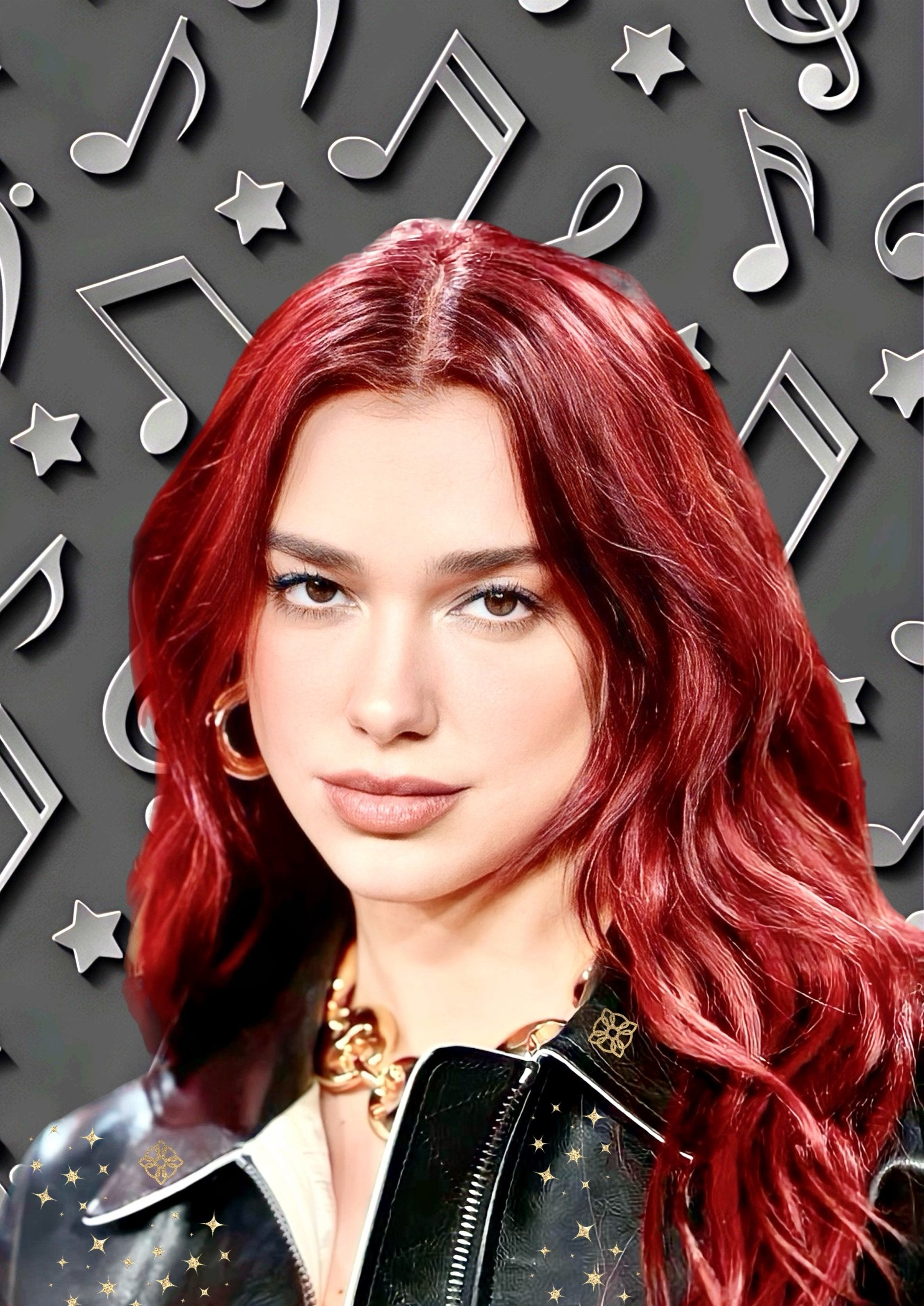 Dua Lipa Red Hair artwork printed on MDF wall poster