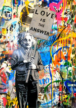 Albert Einstein's portrait printed on MDF wall poster in a graffiti style