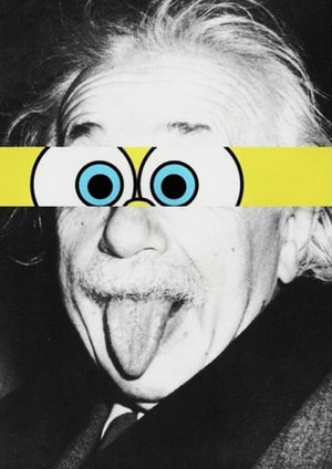 Albert Einstein wearing SpongeBob glasses artwork printed on MDF wall poster