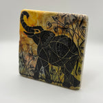 Illustration of elephant flower printed on square travertine stone coaster