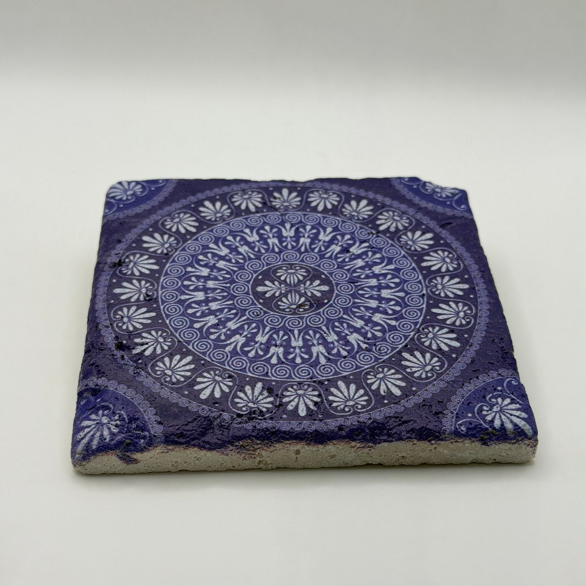 Ethnics pattern number 01 printed on a natural travertine stone coaster