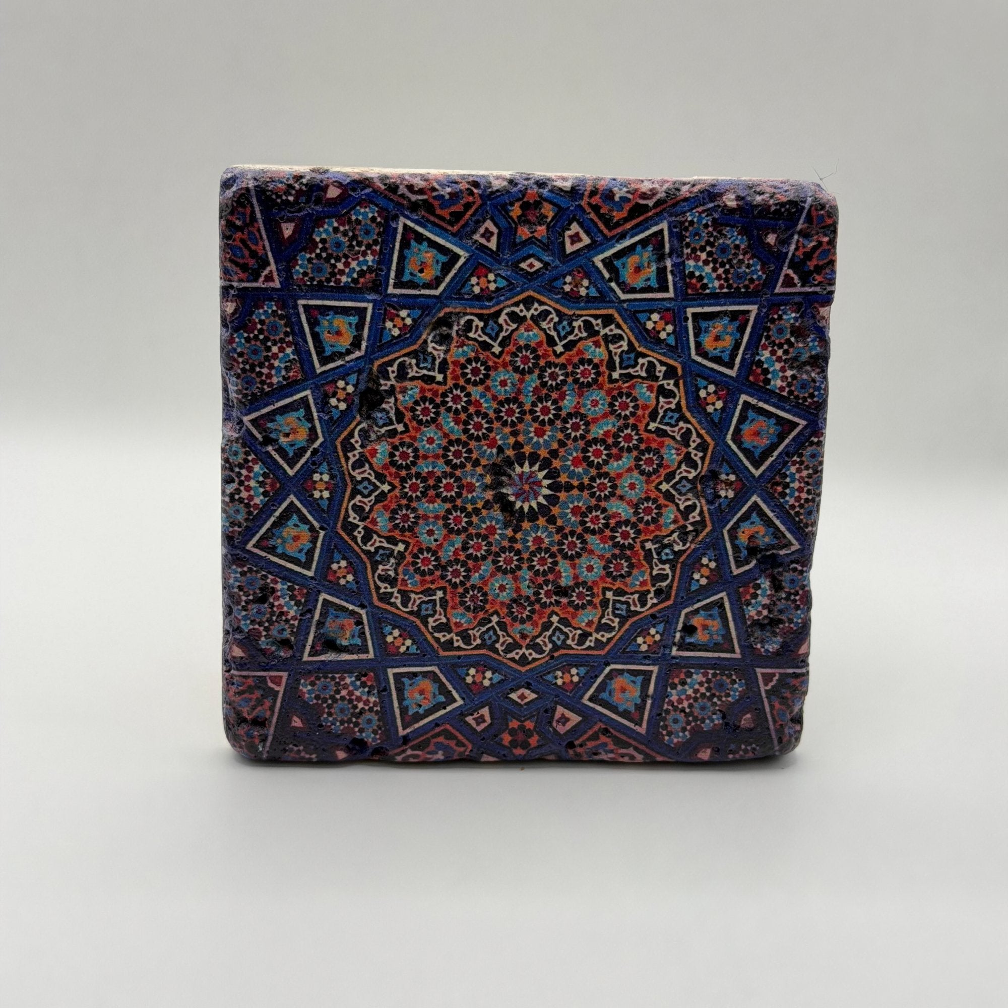 Ethnics pattern number 02 printed on a natural travertine stone coaster