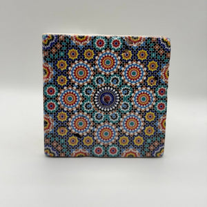 Ethnics pattern number 03 printed on a natural travertine stone coaster