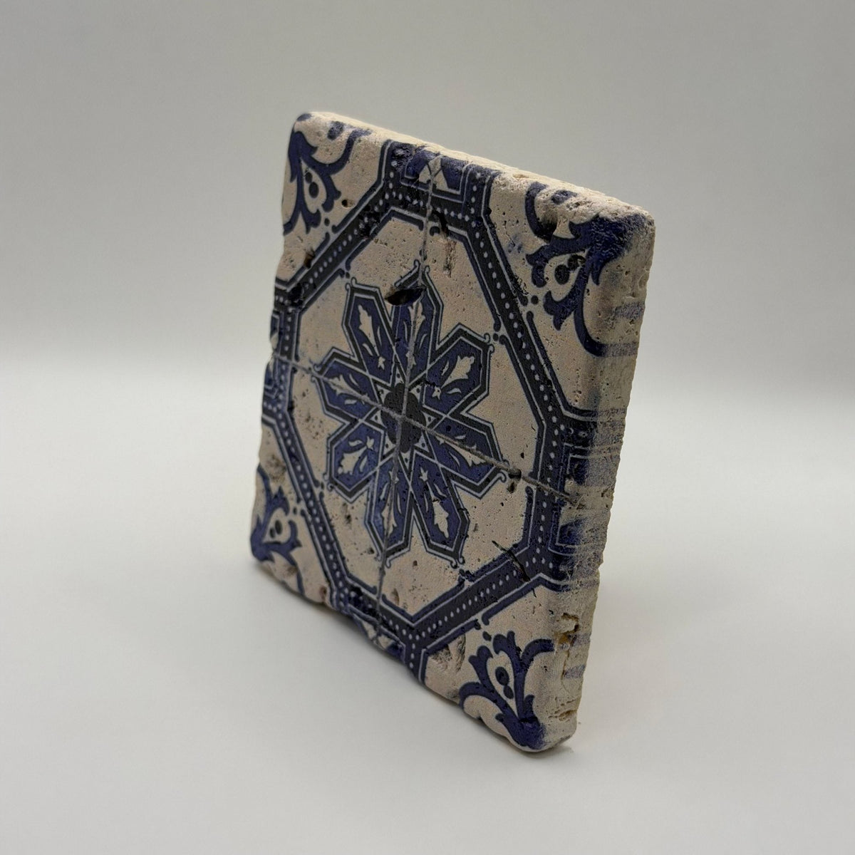 Ethnics pattern number 06 printed on a natural travertine stone coaster