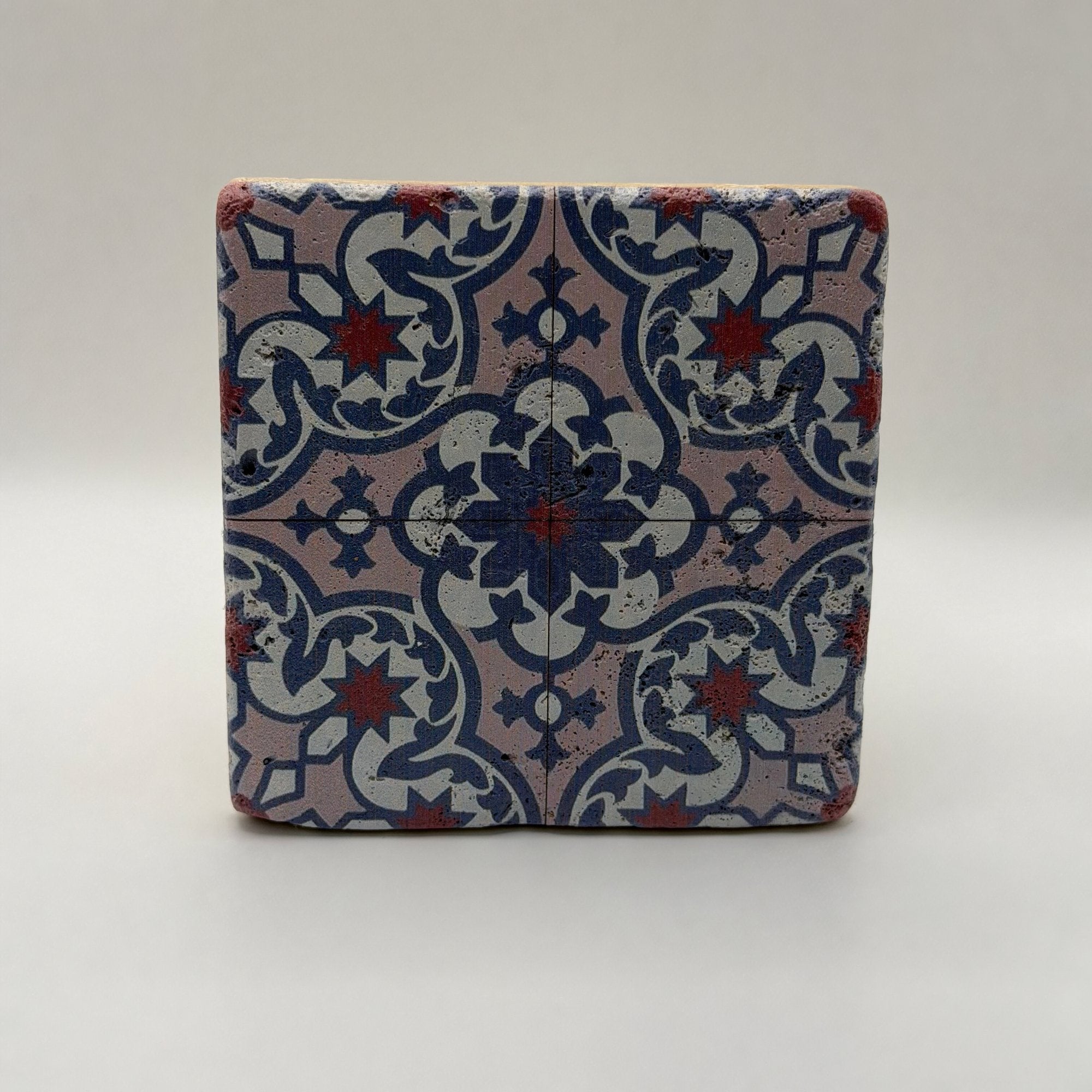Ethnics pattern number 08 printed on a natural travertine stone coaster