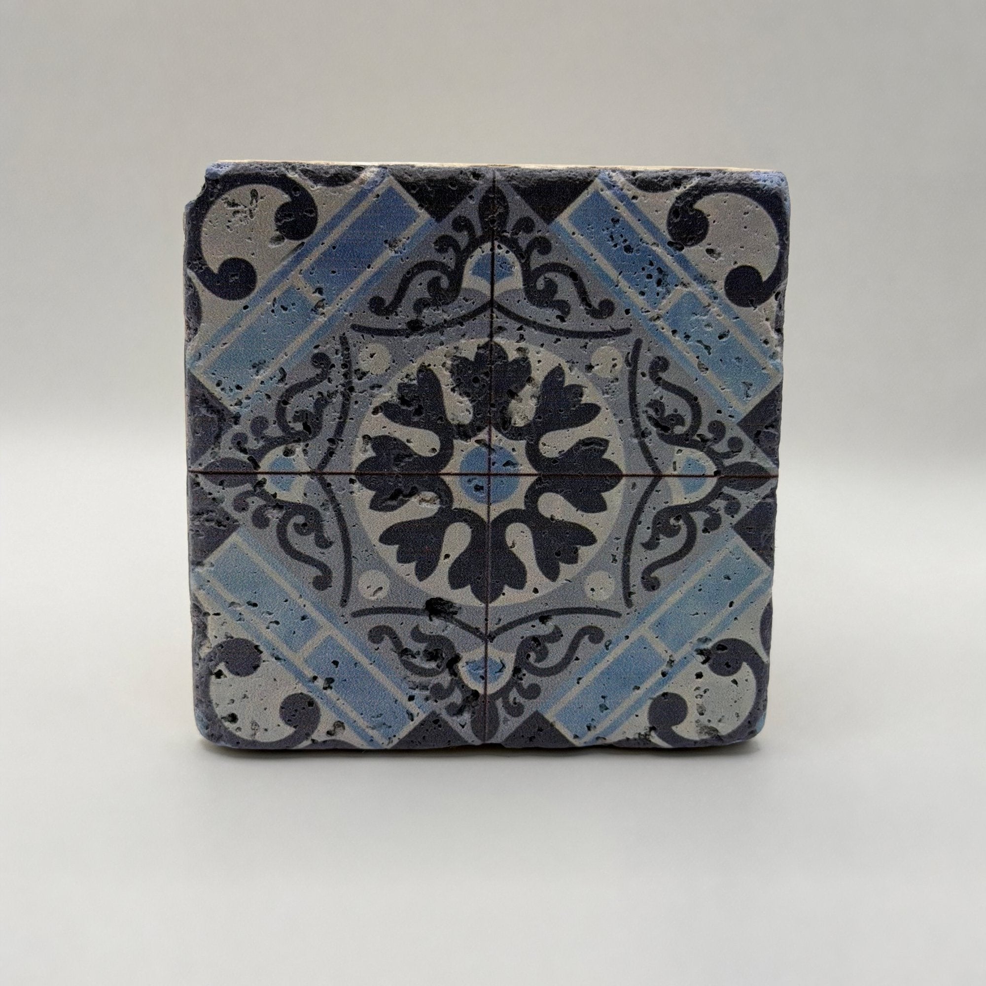 Ethnics pattern number 13 printed on a natural travertine stone coaster