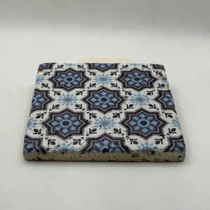 Ethnics pattern number 15 printed on a natural travertine stone coaster