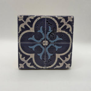 Ethnics pattern number 19 printed on a natural travertine stone coaster