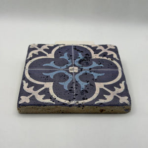 Ethnics pattern number 19 printed on a natural travertine stone coaster