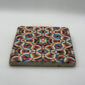 Ethnics pattern number 20 printed on a natural travertine stone coaster
